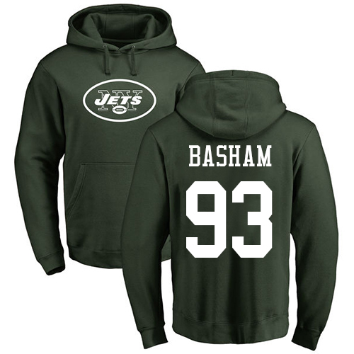 New York Jets Men Green Tarell Basham Name and Number Logo NFL Football #93 Pullover Hoodie Sweatshirts